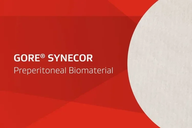 Product Image. Text reads: GORE® SYNECOR Preperitoneal Biomaterial