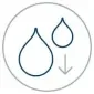 Vector icon of two water droplets with an arrow pointing down.