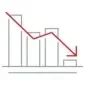 Vector icon of a bar graph with a red arrow trending down.