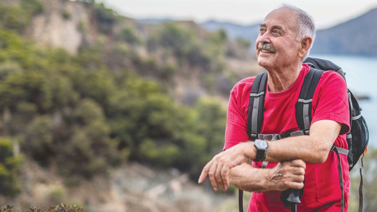 older man hiking