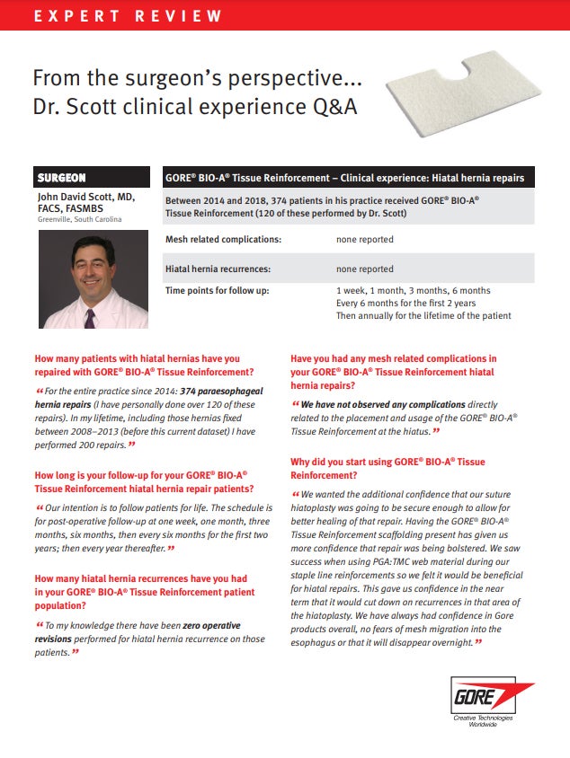 From the surgeon’s perspective... Dr. Scott clinical experience Q&A