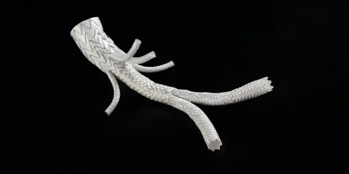 Product image of GORE® EXCLUDER® Thoracoabdominal Branch Endoprosthesis (TAMBE) on a black background