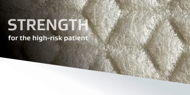 Zoom of ENFORM material. Transparent, bold large text of STRENGTH written across image with "for the high-risk patient" adjacent to it.