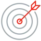 A vector representation of a grey target with a red arrow indicating a bullseye
