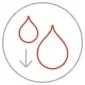 Vector icon of two blood droplets with an arrow pointing down.