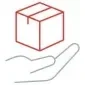 Vector icon of a hand holding a red box.